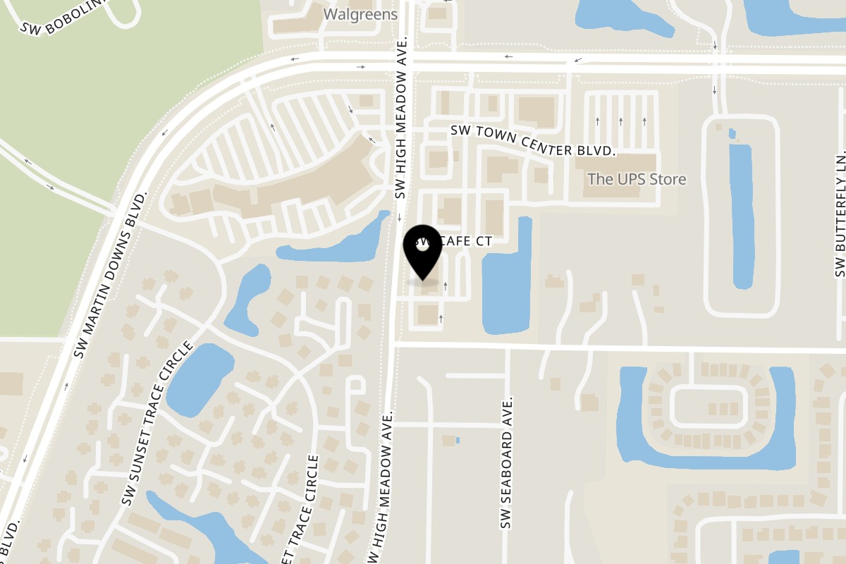 Map showing the location of Spiro's Taverna Olympic Taverna on 2951 SW High Meadow Ave in Palm City
